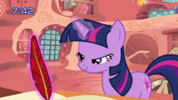 Size: 1280x720 | Tagged: safe, screencap, character:twilight sparkle, character:twilight sparkle (unicorn), species:pony, species:unicorn, episode:owl's well that ends well, g4, my little pony: friendship is magic, animated, bed, book, dubbing, female, golden oaks library, japanese, levitation, magic, magic aura, mare, quill pen, solo, sound, telekinesis, webm, writing