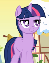 Size: 744x942 | Tagged: safe, screencap, character:twilight sparkle, character:twilight sparkle (unicorn), species:pony, species:unicorn, episode:winter wrap up, g4, my little pony: friendship is magic, cropped, lidded eyes, smiling, solo