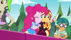 Size: 1920x1080 | Tagged: safe, screencap, character:cherry crash, character:pinkie pie, character:sunset shimmer, equestria girls:sunset's backstage pass, g4, my little pony:equestria girls, cherry crash, doodle bug