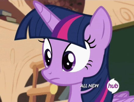 Size: 439x337 | Tagged: safe, screencap, character:twilight sparkle, character:twilight sparkle (alicorn), species:alicorn, species:pony, episode:testing testing 1-2-3, g4, my little pony: friendship is magic, animated, cropped, female, gif, head shake, hub logo, mare, no, nope, solo