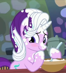 Size: 982x1080 | Tagged: safe, screencap, character:starlight glimmer, species:pony, species:unicorn, episode:every little thing she does, g4, my little pony: friendship is magic, blushing, cropped, cute, flour, glimmerbetes