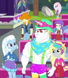 Size: 288x327 | Tagged: safe, screencap, character:bulk biceps, character:derpy hooves, character:fleur-de-lis, character:starlight, character:trixie, equestria girls:sunset's backstage pass, g4, my little pony:equestria girls, clothing, cropped, hoodie, skirt, starlight, suspenders, valhallen