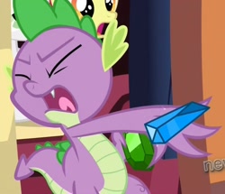 Size: 1006x864 | Tagged: safe, screencap, character:spike, species:dragon, episode:just for sidekicks, g4, my little pony: friendship is magic, eyes closed, gem, male