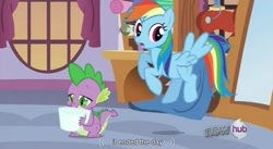 Size: 848x466 | Tagged: safe, screencap, character:rainbow dash, character:spike, episode:just for sidekicks, g4, my little pony: friendship is magic, youtube caption