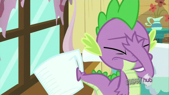 Size: 576x324 | Tagged: safe, screencap, character:spike, episode:just for sidekicks, g4, my little pony: friendship is magic, animated, facepalm, hub logo, reaction image