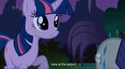Size: 1583x869 | Tagged: safe, screencap, character:rarity, character:twilight sparkle, youtube caption, youtube link