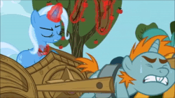 Size: 1280x720 | Tagged: safe, screencap, character:snails, character:snips, character:trixie, species:pony, species:unicorn, episode:magic duel, g4, my little pony: friendship is magic, abuse, alicorn amulet, animated, arrogant, brainwashed, bucktooth, chariot, colt, corrupted, dark magic, duo focus, female, foal abuse, magic, magic aura, male, mare, offscreen character, protest, pulling, scared, sin of pride, snailsabuse, snipsabuse, sound, struggling, stubborn, sweat, telekinesis, that pony sure does hate wheels, threatening, trixie is not amused, unamused, webm, whip