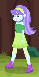 Size: 244x478 | Tagged: safe, screencap, character:aqua blossom, episode:five lines you need to stand in, g4, my little pony:equestria girls, bare shoulders, cropped, cute, female, outdoors, solo
