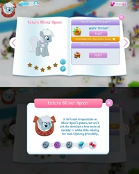 Size: 1280x1600 | Tagged: safe, gameloft, screencap, character:silver spoon, species:earth pony, species:pony, episode:the last problem, g4, my little pony: friendship is magic, female, gem, mare, older, older silver spoon, text