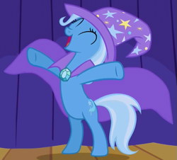 Size: 525x475 | Tagged: safe, screencap, character:trixie, episode:boast busters, g4, my little pony: friendship is magic, bipedal, cropped, eyes closed, open mouth, outstretched arms, solo