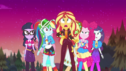 Size: 1920x1080 | Tagged: safe, screencap, character:applejack, character:fluttershy, character:pinkie pie, character:rainbow dash, character:rarity, character:sunset shimmer, character:twilight sparkle, character:twilight sparkle (scitwi), species:eqg human, equestria girls:sunset's backstage pass, g4, my little pony:equestria girls, humane five, humane seven, humane six, music festival outfit