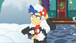 Size: 1280x720 | Tagged: safe, screencap, character:flash sentry, equestria girls:holidays unwrapped, g4, my little pony:equestria girls, clothing, hat, male, snow