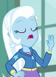 Size: 528x720 | Tagged: safe, screencap, character:trixie, episode:a little birdie told me, g4, my little pony:equestria girls, cropped, eyes closed, solo
