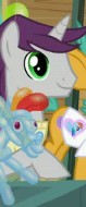 Size: 79x190 | Tagged: safe, screencap, character:mare do well, character:snails, character:written script, species:pony, species:unicorn, episode:the mysterious mare do well, g4, my little pony: friendship is magic, background pony, balloon, balloon rainbow dash, cropped
