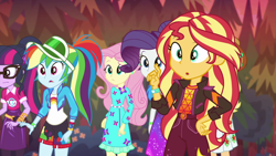 Size: 1920x1080 | Tagged: safe, screencap, character:applejack, character:fluttershy, character:rainbow dash, character:rarity, character:sunset shimmer, character:twilight sparkle, character:twilight sparkle (scitwi), species:eqg human, equestria girls:sunset's backstage pass, g4, my little pony:equestria girls, geode of empathy, geode of fauna, geode of super speed, geode of super strength, geode of telekinesis, magical geodes, music festival outfit