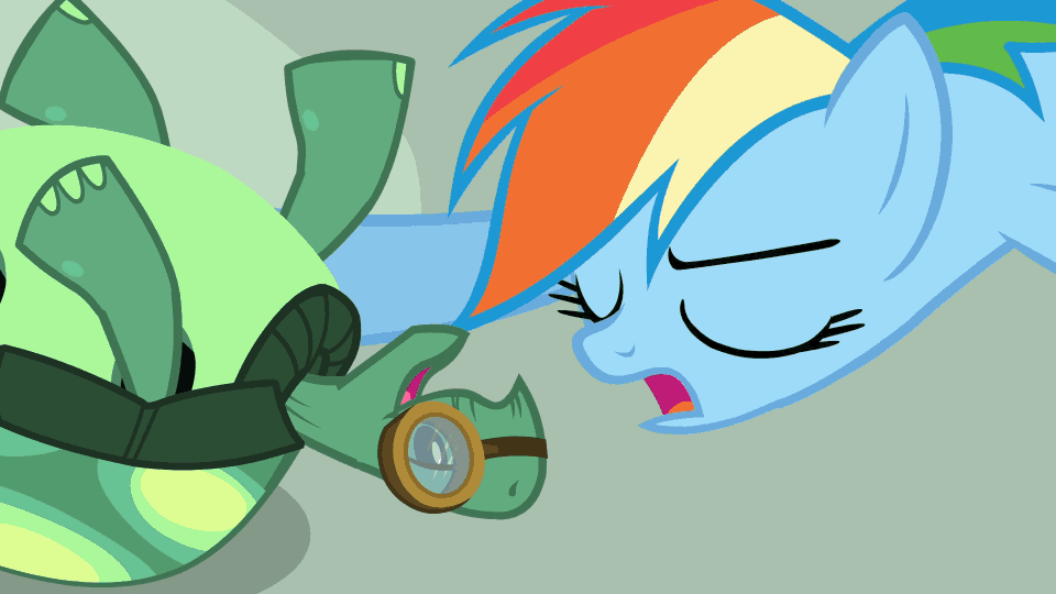 Size: 960x540 | Tagged: safe, screencap, character:rainbow dash, character:tank, episode:just for sidekicks, g4, my little pony: friendship is magic, affection, animated, blushing, cute, dashabetes, dawwww, drool, duo, embarrassed, face licking, gritted teeth, heart, licking, nuzzling, on back, raised eyebrow, scrunchy face, tankabetes, tsunderainbow, tsundere