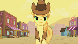 Size: 1364x768 | Tagged: safe, screencap, character:braeburn, episode:over a barrel, g4, my little pony: friendship is magic, appleloosa, solo