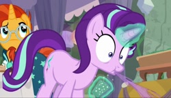 Size: 898x515 | Tagged: safe, screencap, character:starlight glimmer, character:sunburst, episode:student counsel, my little pony:equestria girls, spit take
