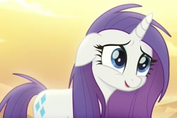 Size: 1207x804 | Tagged: safe, screencap, character:rarity, species:pony, species:unicorn, my little pony: the movie (2017), alternate hairstyle, desert, eyeshadow, floppy ears, hasbro, long hair, loose hair, makeup, solo