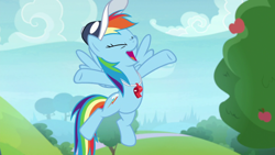Size: 1920x1080 | Tagged: safe, screencap, character:rainbow dash, species:pegasus, species:pony, episode:2-4-6 greaaat, arms wide open, coach rainbow dash, coaching cap, cute, dashabetes, eyes closed, flying, happy, open mouth, rainbow dashs coaching whistle, solo, whistle, whistle necklace, wings