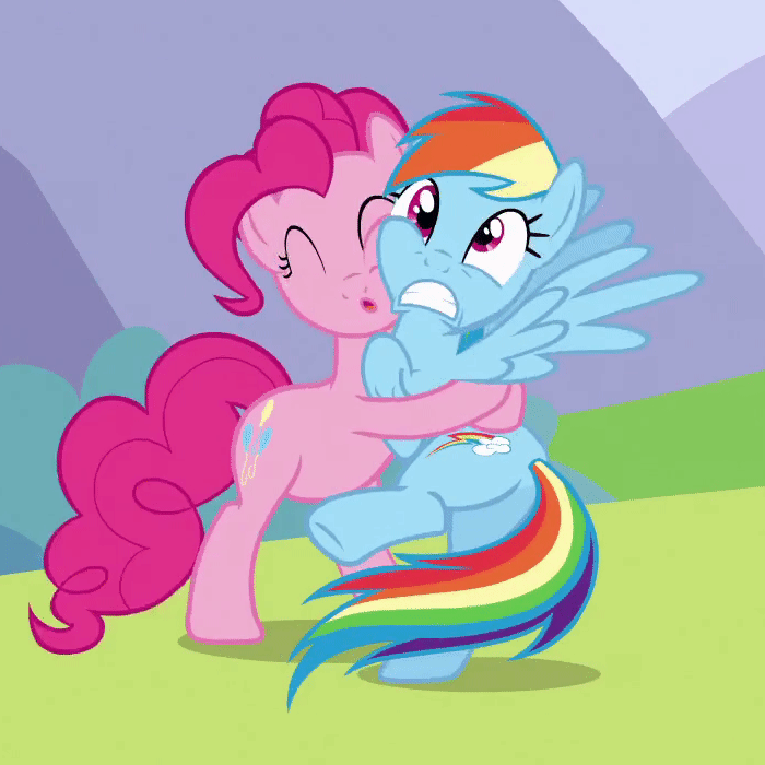Size: 700x700 | Tagged: safe, screencap, character:pinkie pie, character:rainbow dash, species:earth pony, species:pegasus, species:pony, episode:wonderbolts academy, animated, bear hug, bipedal, bone-crushing snuggles, butt, cropped, cute, dashabetes, diapinkes, gif, gritted teeth, hape, hug, imma snuggle you, loop, perfect loop, plot, shipping fuel, snuggling, spread wings, squeezing, squishy, wings
