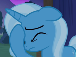 Size: 862x648 | Tagged: safe, screencap, character:trixie, episode:no second prances, g4, my little pony: friendship is magic, cropped, eyes closed, solo, wavy mouth