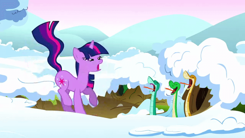 Size: 800x450 | Tagged: safe, screencap, character:twilight sparkle, character:twilight sparkle (unicorn), species:pony, species:unicorn, episode:winter wrap up, g4, my little pony: friendship is magic, animated, ophidiophobia, snake, snow, solo, tongue out, winter