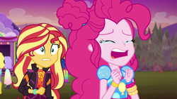 Size: 1920x1080 | Tagged: safe, screencap, character:pinkie pie, character:sunset shimmer, equestria girls:sunset's backstage pass, g4, my little pony:equestria girls, music festival outfit, pinkie cry, snow flower