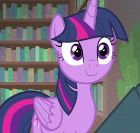 Size: 284x270 | Tagged: safe, screencap, character:twilight sparkle, character:twilight sparkle (alicorn), species:alicorn, species:pony, episode:starlight the hypnotist, animated, book, bookshelf, cropped, floppy ears, shocked, solo