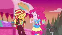 Size: 1920x1080 | Tagged: safe, screencap, character:pinkie pie, character:sunset shimmer, equestria girls:sunset's backstage pass, g4, my little pony:equestria girls, churros, food