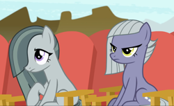Size: 1468x896 | Tagged: safe, screencap, character:limestone pie, character:marble pie, species:earth pony, species:pony, episode:rock solid friendship, g4, my little pony: friendship is magic, chair, cropped, duo, female, mare, sitting