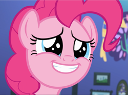 Size: 1267x939 | Tagged: safe, screencap, character:pinkie pie, species:earth pony, species:pony, episode:rock solid friendship, g4, my little pony: friendship is magic, cropped, cute, diapinkes, eye shimmer, female, mare, smiling, solo