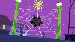 Size: 2880x1620 | Tagged: safe, screencap, episode:luna eclipsed, g4, my little pony: friendship is magic, game, night, nightmare night, ponyville, red eyes, spider, spider web