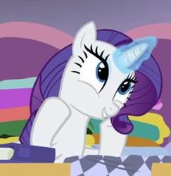 Size: 710x729 | Tagged: safe, screencap, character:rarity, species:pony, species:unicorn, episode:forever filly, g4, my little pony: friendship is magic, cropped, cute, excited, female, glowing horn, horn, mare, raribetes, smiling, solo
