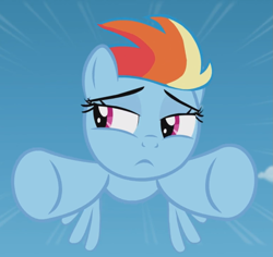 Size: 991x937 | Tagged: safe, screencap, character:rainbow dash, species:pegasus, species:pony, episode:the cutie re-mark, cropped, female, filly, filly rainbow dash, flying, lidded eyes, solo, younger
