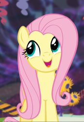 Size: 512x740 | Tagged: safe, screencap, character:fluttershy, species:pegasus, species:pony, episode:discordant harmony, g4, my little pony: friendship is magic, cropped, cute, female, mare, open mouth, shyabetes, smiling, solo