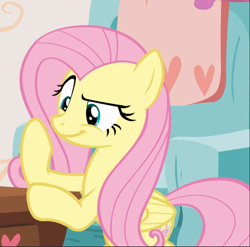 Size: 951x939 | Tagged: safe, screencap, character:fluttershy, species:pegasus, species:pony, episode:discordant harmony, g4, my little pony: friendship is magic, bipedal, bipedal leaning, cropped, female, grin, leaning, mare, raised hoof, smiling, smug, smugshy, solo