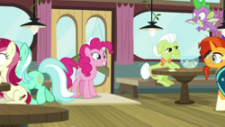 Size: 1920x1080 | Tagged: safe, screencap, character:granny smith, character:lyra heartstrings, character:pinkie pie, character:roseluck, character:spike, character:sunburst, species:dragon, episode:a trivial pursuit, g4, my little pony: friendship is magic, winged spike