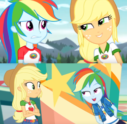 Size: 1102x1076 | Tagged: safe, screencap, character:applejack, character:rainbow dash, ship:appledash, equestria girls:legend of everfree, equestria girls:rollercoaster of friendship, g4, my little pony:equestria girls, camp everfree outfits, eye, eyes, female, friends, lesbian, look, shipping, together