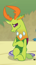 Size: 392x702 | Tagged: safe, screencap, character:thorax, species:changeling, species:reformed changeling, episode:triple threat, g4, my little pony: friendship is magic, cropped, cute, offscreen character, sad, sitting, solo, thorabetes