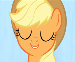 Size: 1129x935 | Tagged: safe, screencap, character:applejack, species:earth pony, species:pony, episode:fame and misfortune, g4, my little pony: friendship is magic, cropped, cute, eyes closed, female, jackabetes, mare, smiling, solo
