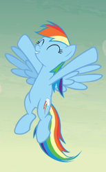 Size: 556x902 | Tagged: safe, screencap, character:rainbow dash, species:pegasus, species:pony, episode:daring done, cropped, cute, dashabetes, flying, smiling, solo, spread wings, wings