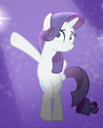 Size: 758x938 | Tagged: safe, screencap, character:rarity, species:pony, species:unicorn, episode:fake it 'til you make it, bipedal, cropped, female, hoof on hip, mare, pose, smiling, solo