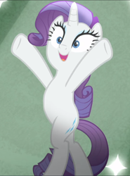 Size: 696x939 | Tagged: safe, screencap, character:rarity, species:pony, species:unicorn, episode:fake it 'til you make it, bipedal, cropped, female, hooves in air, mare, open mouth, pose, solo