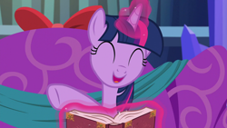 Size: 1280x720 | Tagged: safe, screencap, character:twilight sparkle, character:twilight sparkle (alicorn), species:alicorn, species:pony, episode:a hearth's warming tail, g4, my little pony: friendship is magic, book, library, solo, twilight's castle, twilight's castle library