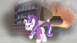 Size: 1280x720 | Tagged: safe, screencap, character:snowfall frost, character:starlight glimmer, episode:a hearth's warming tail, g4, my little pony: friendship is magic, book, cauldron, fireplace, solo