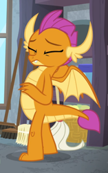 Size: 583x926 | Tagged: safe, screencap, character:smolder, episode:molt down, g4, my little pony: friendship is magic, cropped, eyes closed, solo
