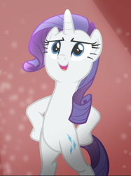 Size: 702x938 | Tagged: safe, screencap, character:rarity, species:pony, species:unicorn, episode:fake it 'til you make it, bipedal, confident, cropped, female, hooves on hips, mare, open mouth, pose, solo