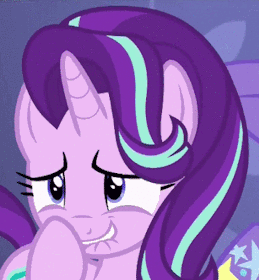 Size: 259x280 | Tagged: safe, screencap, character:starlight glimmer, species:pony, species:unicorn, episode:celestial advice, g4, my little pony: friendship is magic, animated, cropped, cute, gif, giggling, glimmerbetes, lip bite