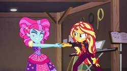 Size: 1920x1080 | Tagged: safe, screencap, character:kiwi lollipop, character:sunset shimmer, equestria girls:sunset's backstage pass, g4, my little pony:equestria girls, female, geode of empathy, kiwi lollipop, magical geodes, music festival outfit
